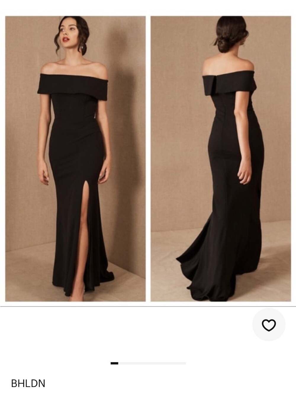BHLDN Black Off-Shoulder Evening Dress with Side Slit
